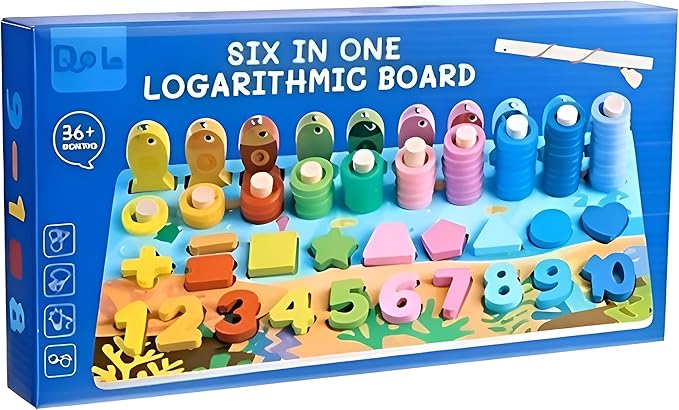 Educational toy Six in One Logarithmic Board- Activity Toys- Color, Count, Fishing, Shape, Number and Basic Math, ideal for young children and safe